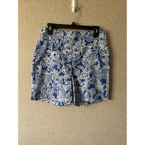 Rafaella‎ Women's Floral Print Shorts Blue White Size 6 Cotton Blend